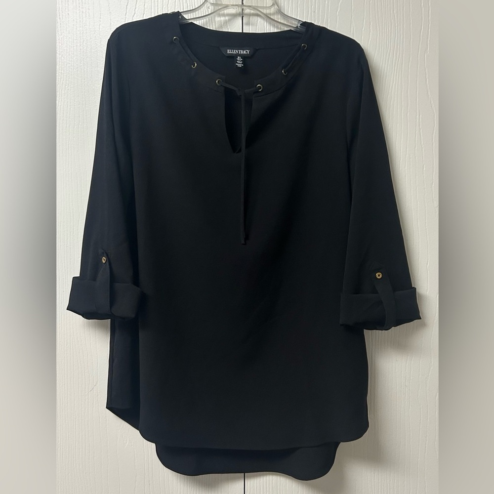 Ellen Tracy Black Blouse with Gold Accents Size L
